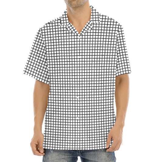 Doodle Windowpane Pattern Print Aloha Shirt