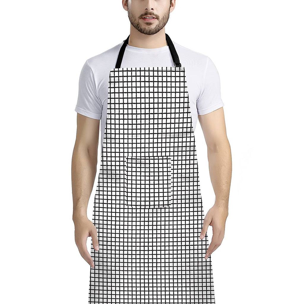 Doodle Windowpane Pattern Print Bib Apron With Pocket