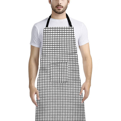 Doodle Windowpane Pattern Print Bib Apron With Pocket