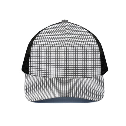 Doodle Windowpane Pattern Print Black Mesh Trucker Cap
