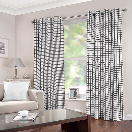 Doodle Windowpane Pattern Print Blackout Grommet Curtains