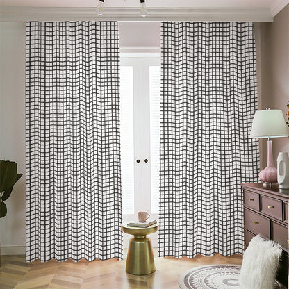 Doodle Windowpane Pattern Print Blackout Pencil Pleat Curtains