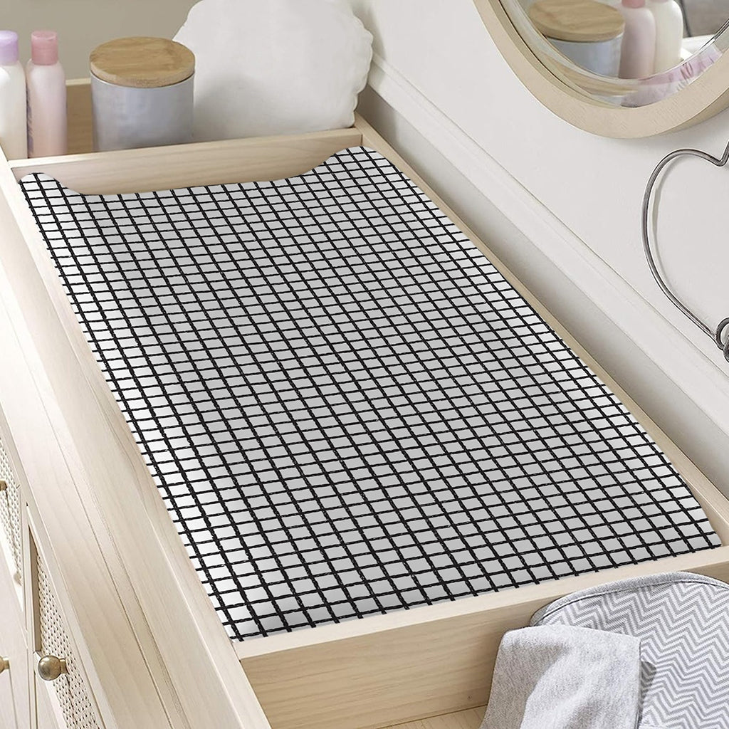 Doodle Windowpane Pattern Print Changing Pad Cover