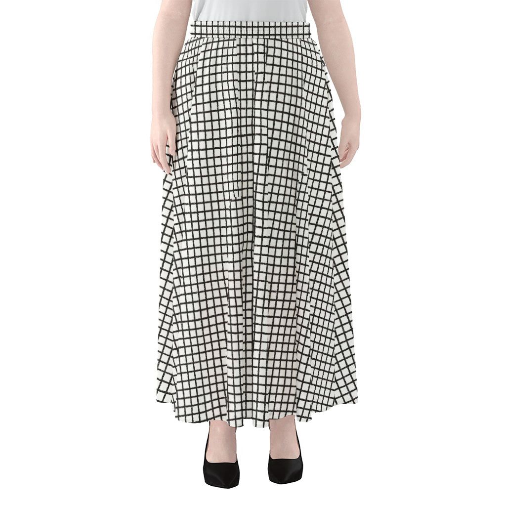 Doodle Windowpane Pattern Print Chiffon Maxi Skirt