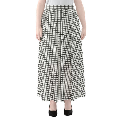 Doodle Windowpane Pattern Print Chiffon Maxi Skirt