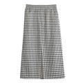 Doodle Windowpane Pattern Print Cotton Front Slit Maxi Skirt