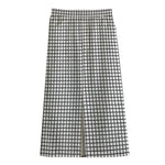 Doodle Windowpane Pattern Print Cotton Front Slit Maxi Skirt