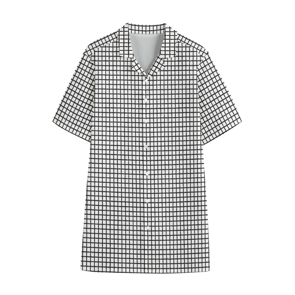 Doodle Windowpane Pattern Print Cotton Hawaiian Shirt