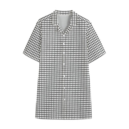 Doodle Windowpane Pattern Print Cotton Hawaiian Shirt