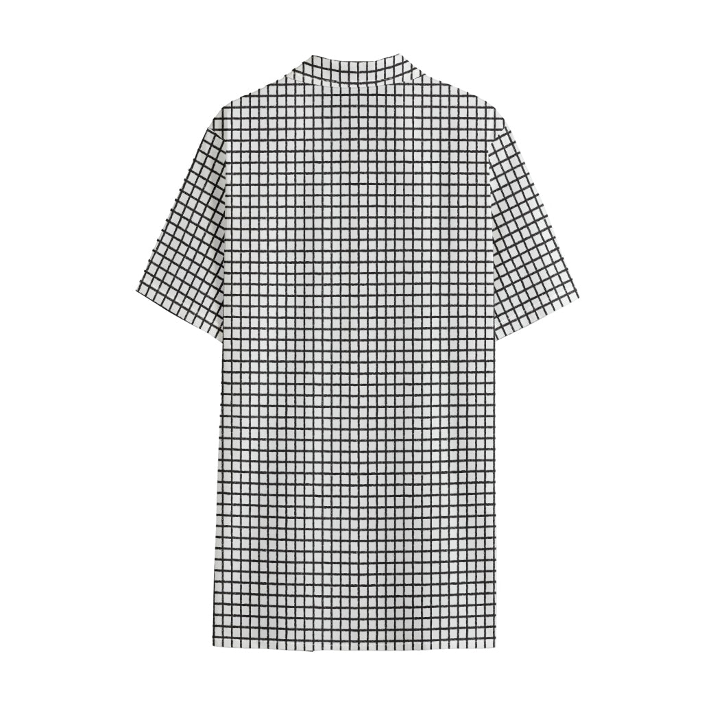 Doodle Windowpane Pattern Print Cotton Hawaiian Shirt