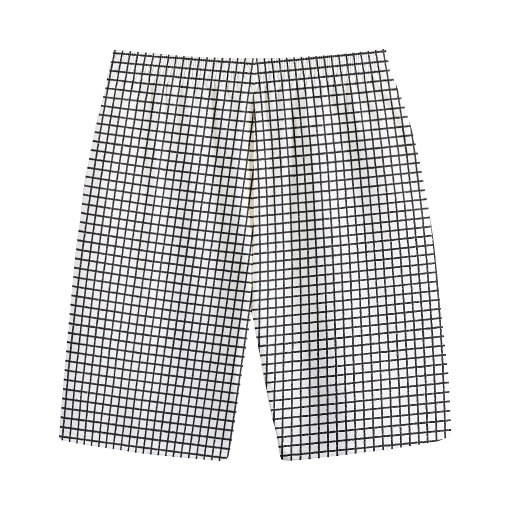 Doodle Windowpane Pattern Print Cotton Shorts