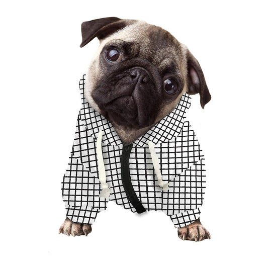 Doodle Windowpane Pattern Print Dog Zip Up Hoodie