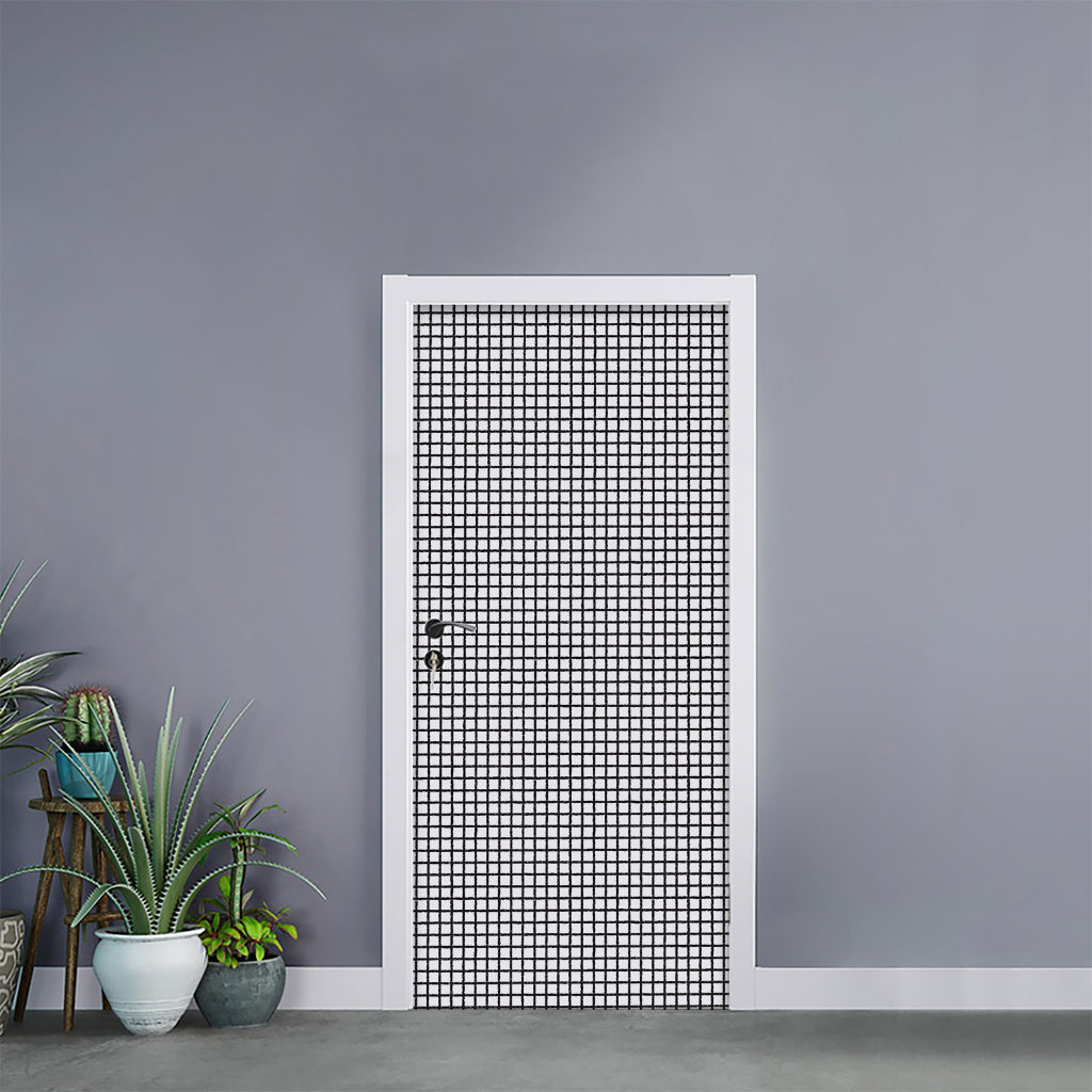 Doodle Windowpane Pattern Print Door Sticker