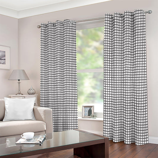 Doodle Windowpane Pattern Print Extra Wide Grommet Curtains