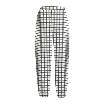 Doodle Windowpane Pattern Print Fleece Lined Knit Pants