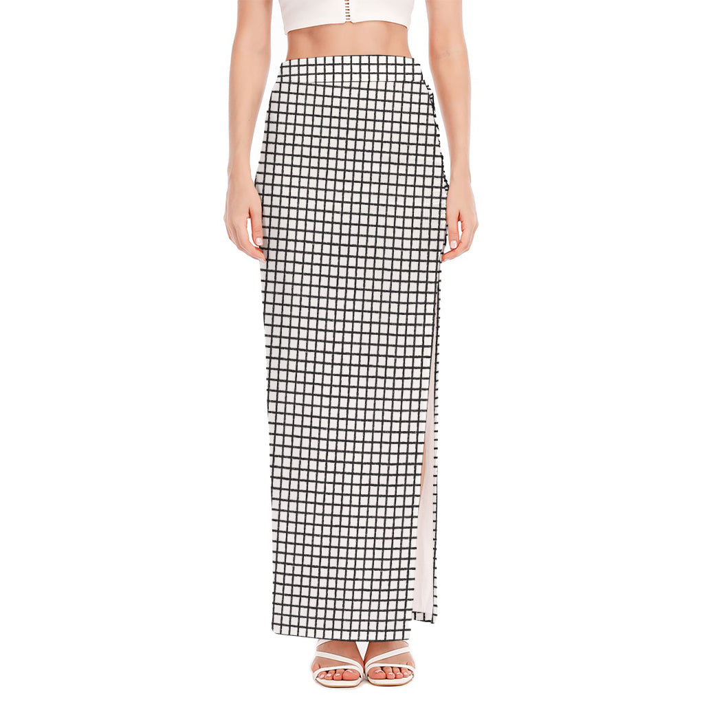 Doodle Windowpane Pattern Print High Slit Maxi Skirt