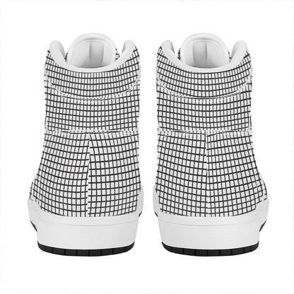 Doodle Windowpane Pattern Print High Top Leather Sneakers