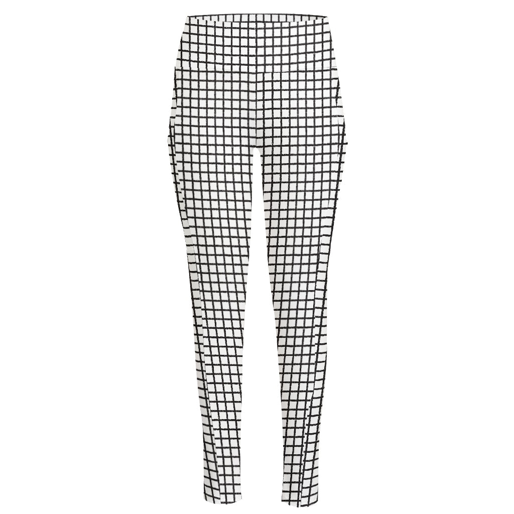 Doodle Windowpane Pattern Print High-Waisted Pocket Leggings