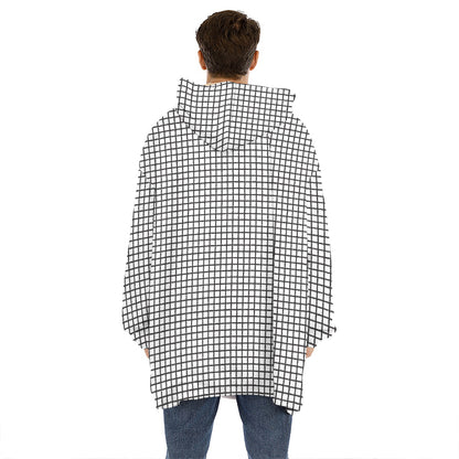 Doodle Windowpane Pattern Print Hoodie Blanket