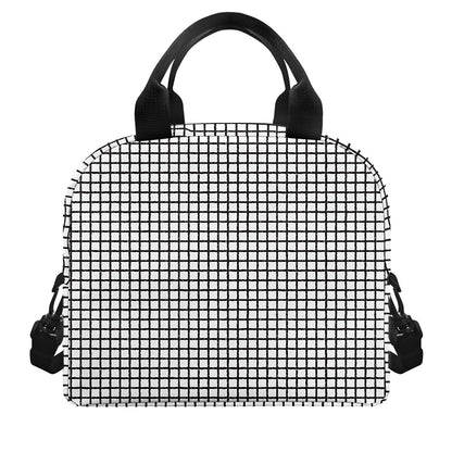Doodle Windowpane Pattern Print Insulated Lunch Bag