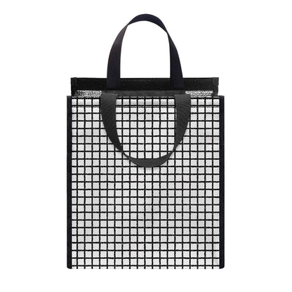 Doodle Windowpane Pattern Print Insulated Lunch Tote