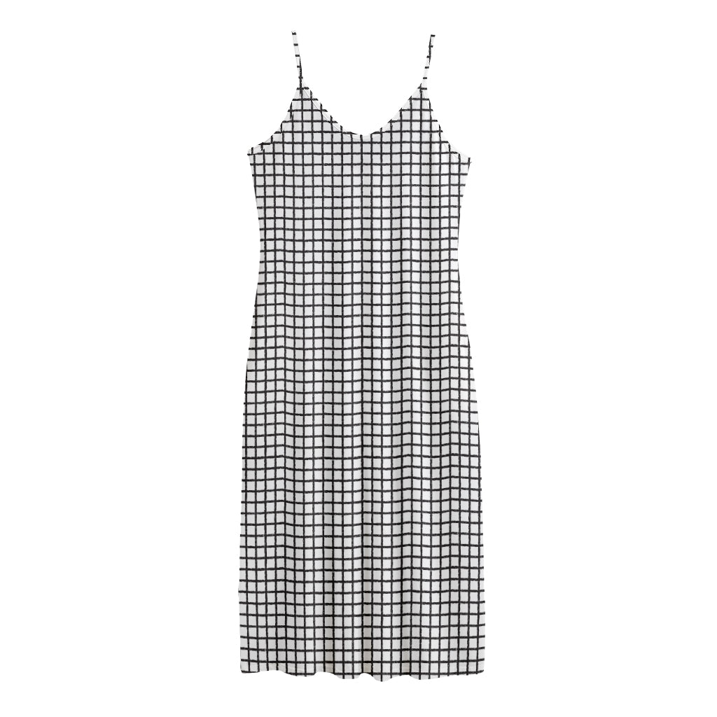 Doodle Windowpane Pattern Print Jersey Midi Cami Dress