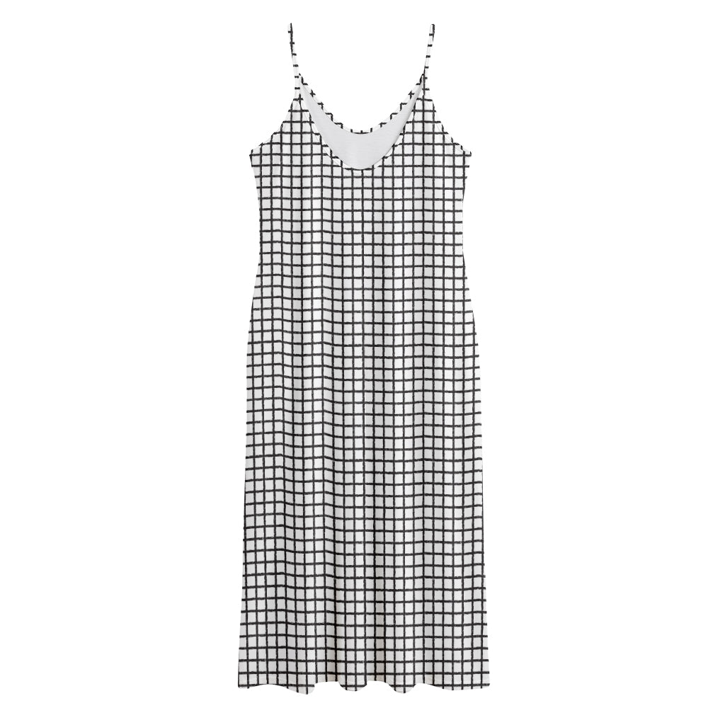 Doodle Windowpane Pattern Print Jersey Midi Cami Dress