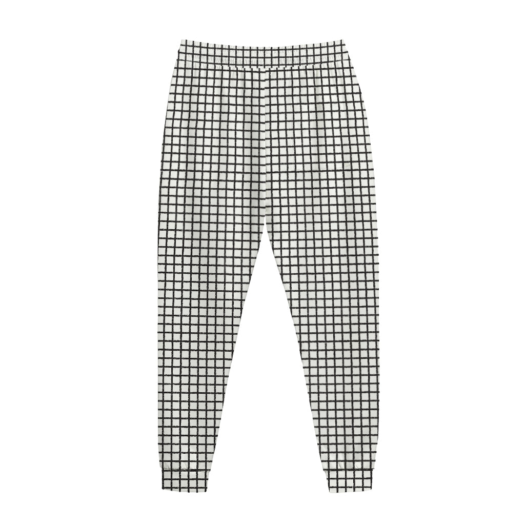 Doodle Windowpane Pattern Print Jogger Pants
