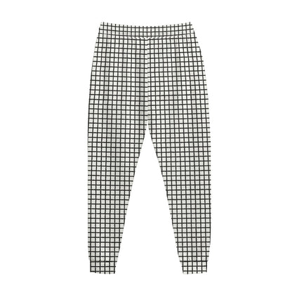 Doodle Windowpane Pattern Print Jogger Pants