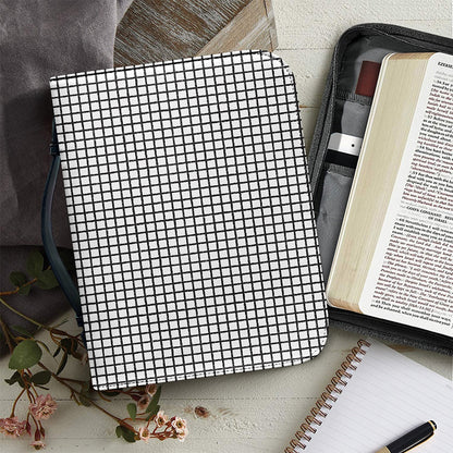 Doodle Windowpane Pattern Print Leather Bible Cover