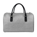 Doodle Windowpane Pattern Print Leather Duffel Bag