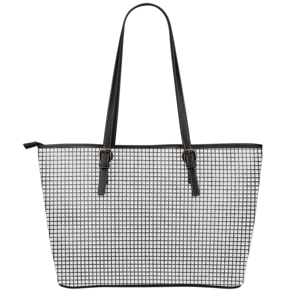 Doodle Windowpane Pattern Print Leather Tote Bag