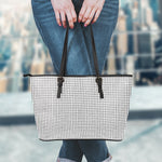 Doodle Windowpane Pattern Print Leather Tote Bag