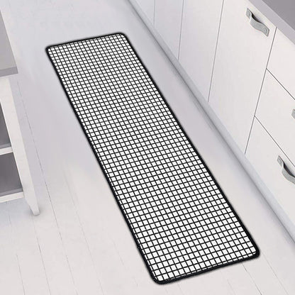 Doodle Windowpane Pattern Print Long Kitchen Mat