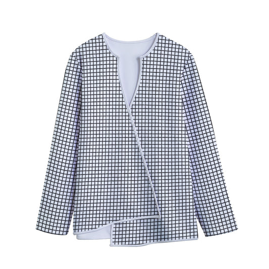 Doodle Windowpane Pattern Print Long Sleeve Short Coat