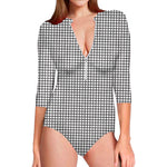 Doodle Windowpane Pattern Print Long Sleeve Swimsuit