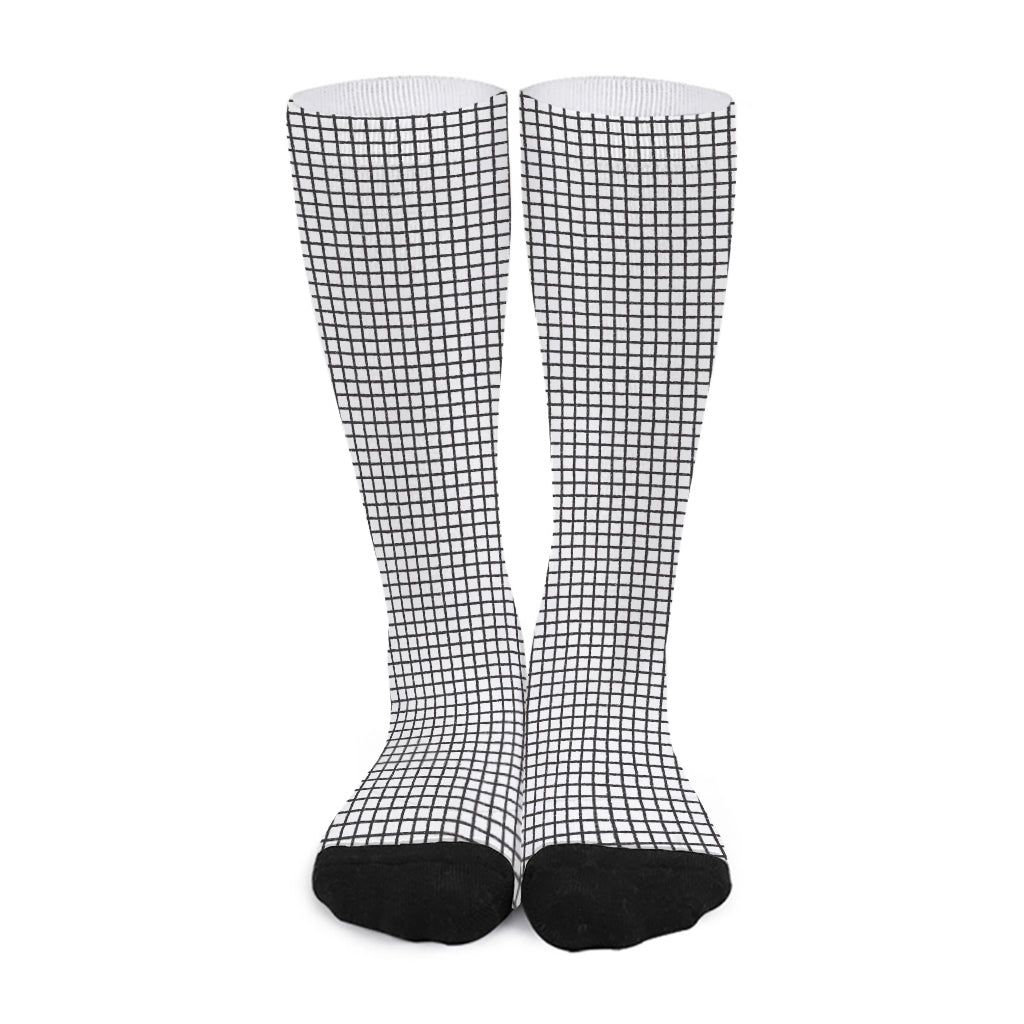 Doodle Windowpane Pattern Print Long Socks