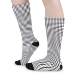 Doodle Windowpane Pattern Print Long Socks