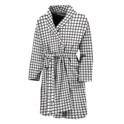 Doodle Windowpane Pattern Print Men's Bathrobe
