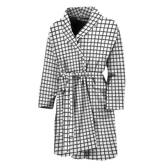 Doodle Windowpane Pattern Print Men's Bathrobe