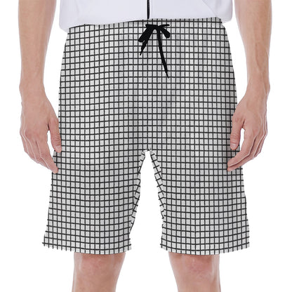 Doodle Windowpane Pattern Print Men's Beach Shorts