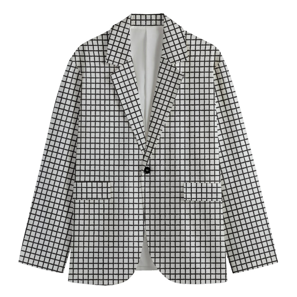 Doodle Windowpane Pattern Print Men's Blazer