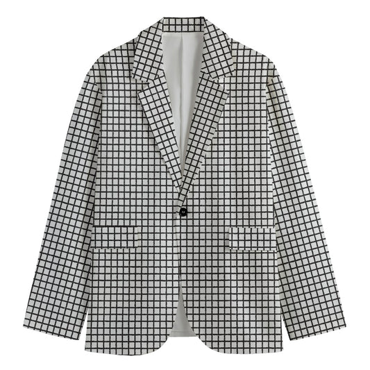 Doodle Windowpane Pattern Print Men's Blazer