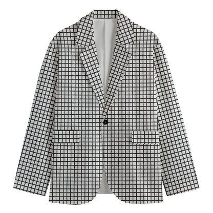 Doodle Windowpane Pattern Print Men's Cotton Blazer