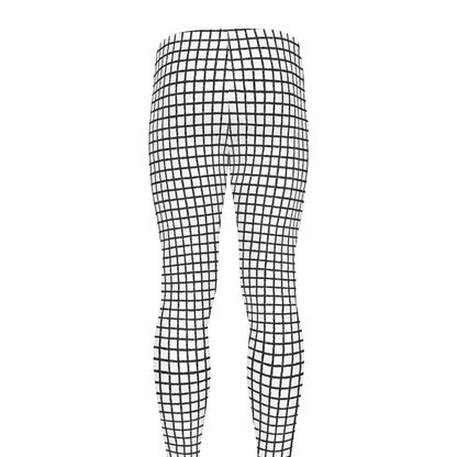 Doodle Windowpane Pattern Print Men's leggings