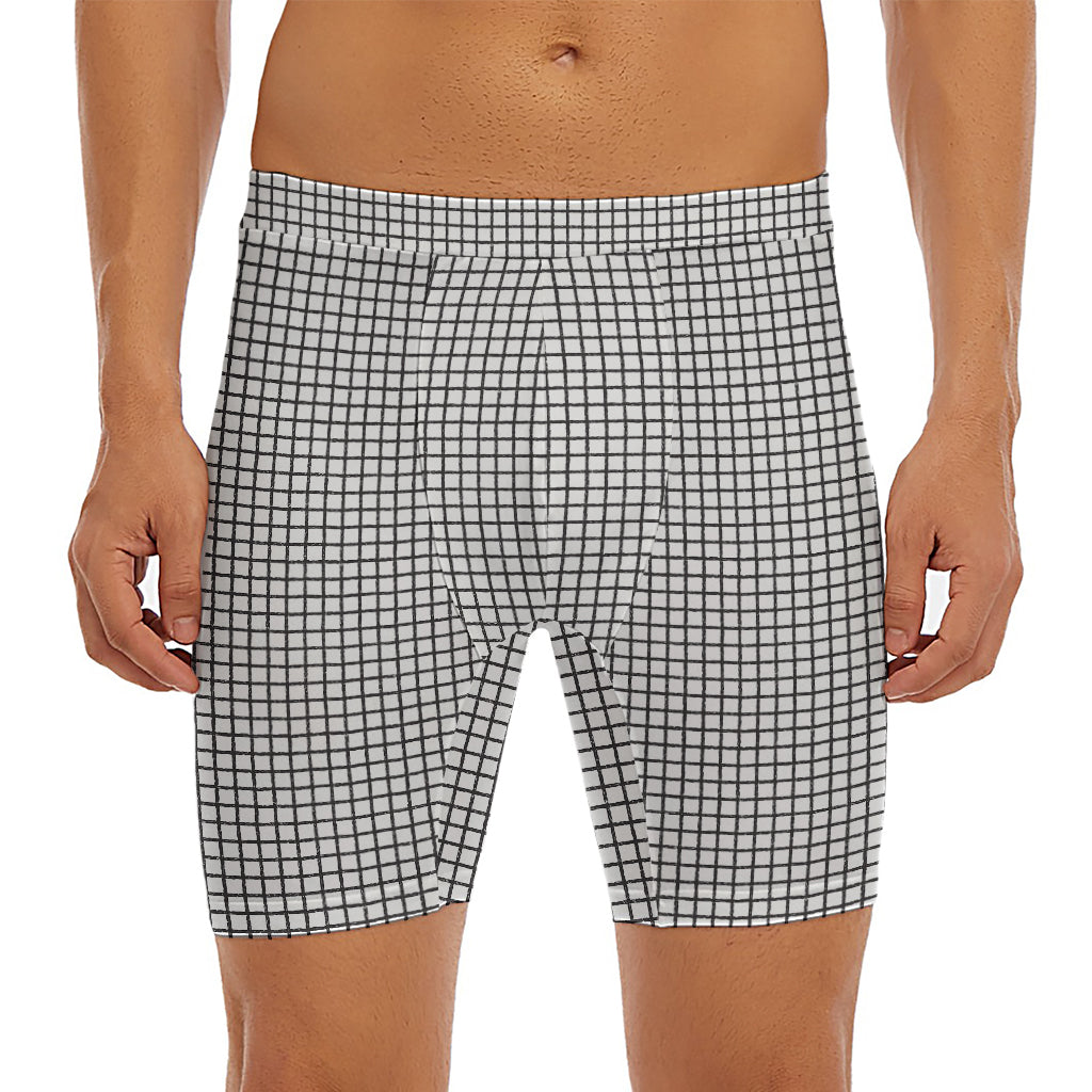 Doodle Windowpane Pattern Print Men's Long Boxer Briefs