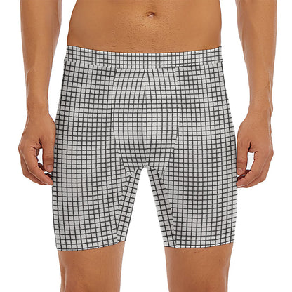 Doodle Windowpane Pattern Print Men's Long Boxer Briefs