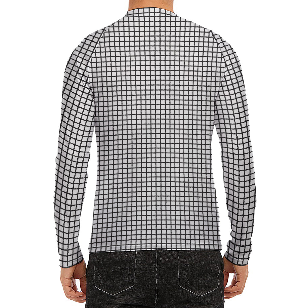 Doodle Windowpane Pattern Print Men's Long Sleeve Rash Guard