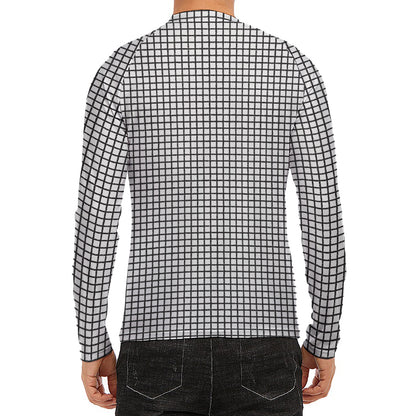 Doodle Windowpane Pattern Print Men's Long Sleeve Rash Guard