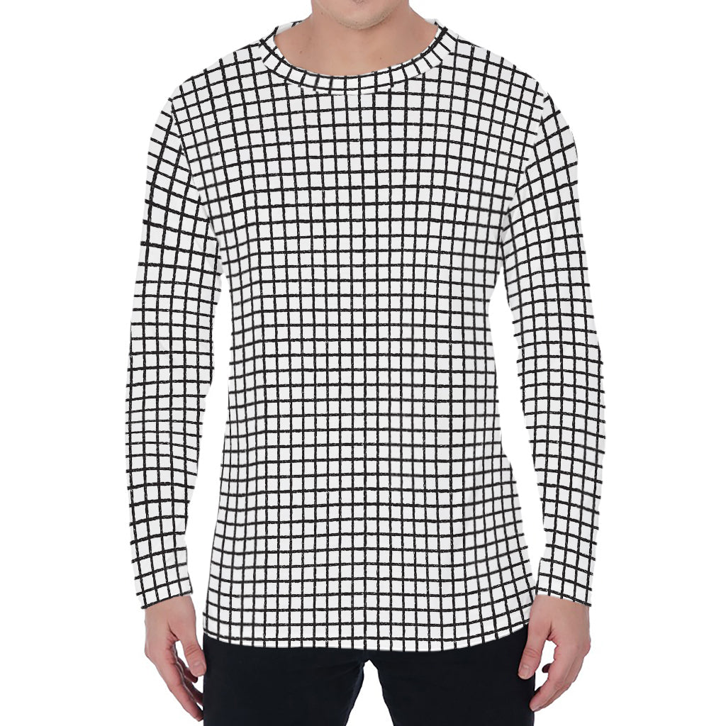 Doodle Windowpane Pattern Print Men's Long Sleeve T-Shirt